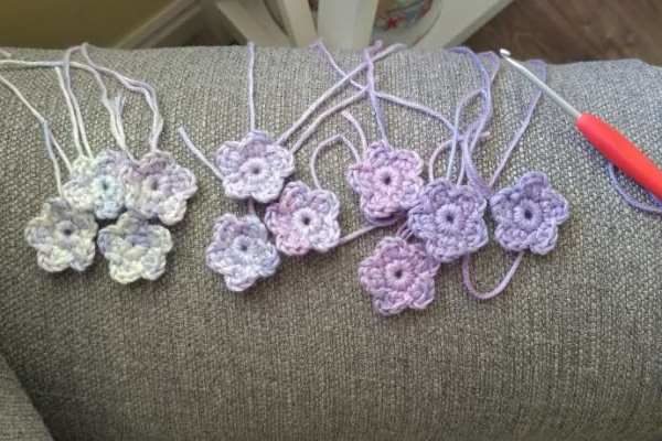 crocheted flowers for a T-shirt embellishment