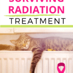 image of a cat chilling on a radiator plus a pink ribbon for breast cancer